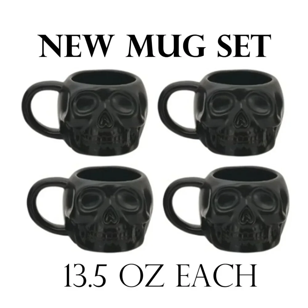 NEW Skull Mug Set of 4 Stackable Mugs Dia De Los Muertos Skulls Halloween Stonew